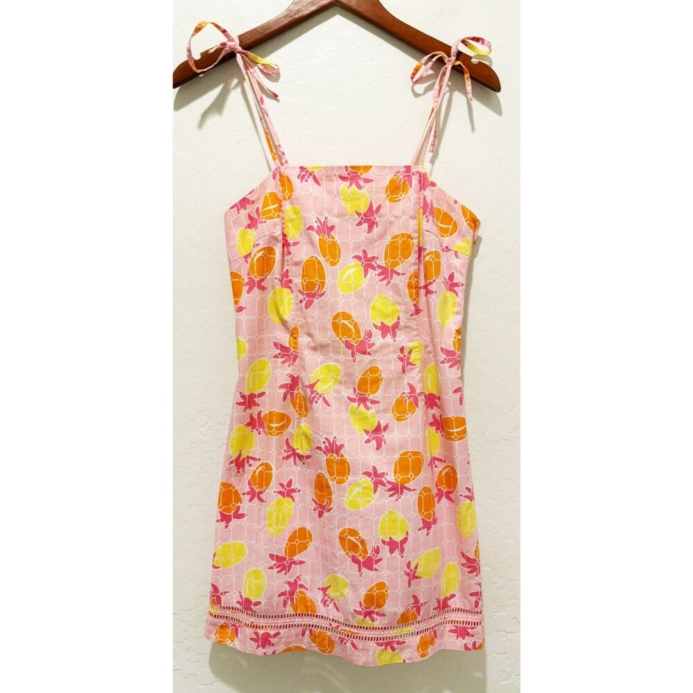 Vintage Y2K Lilly Pulitzer sz 4 Mini Dress Pineapple Fruit Print Cotton Sundress
